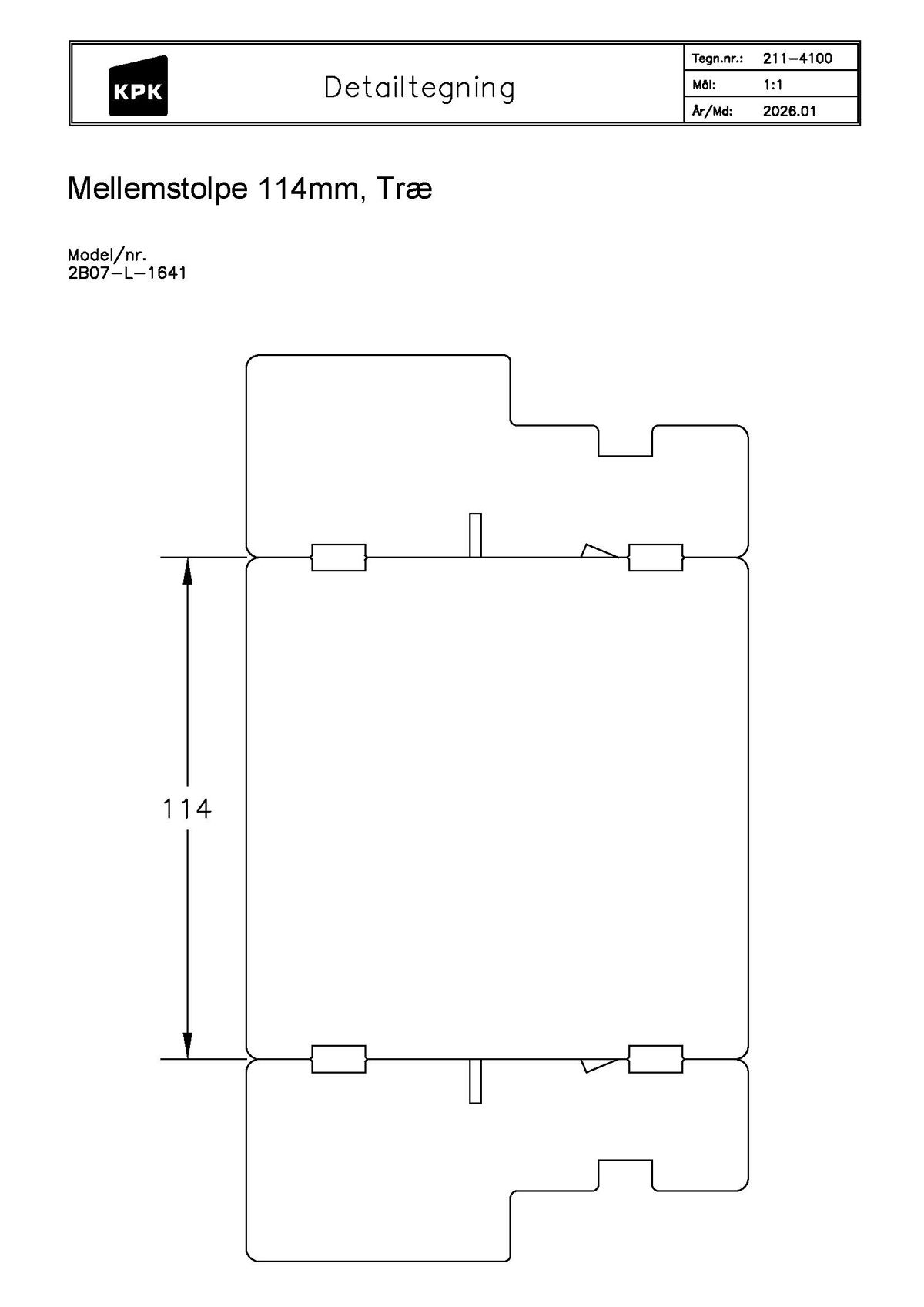 211 4100 Mellemstolpe 114mm Træ 211 4100 Mellemstolpe 114mm Træ