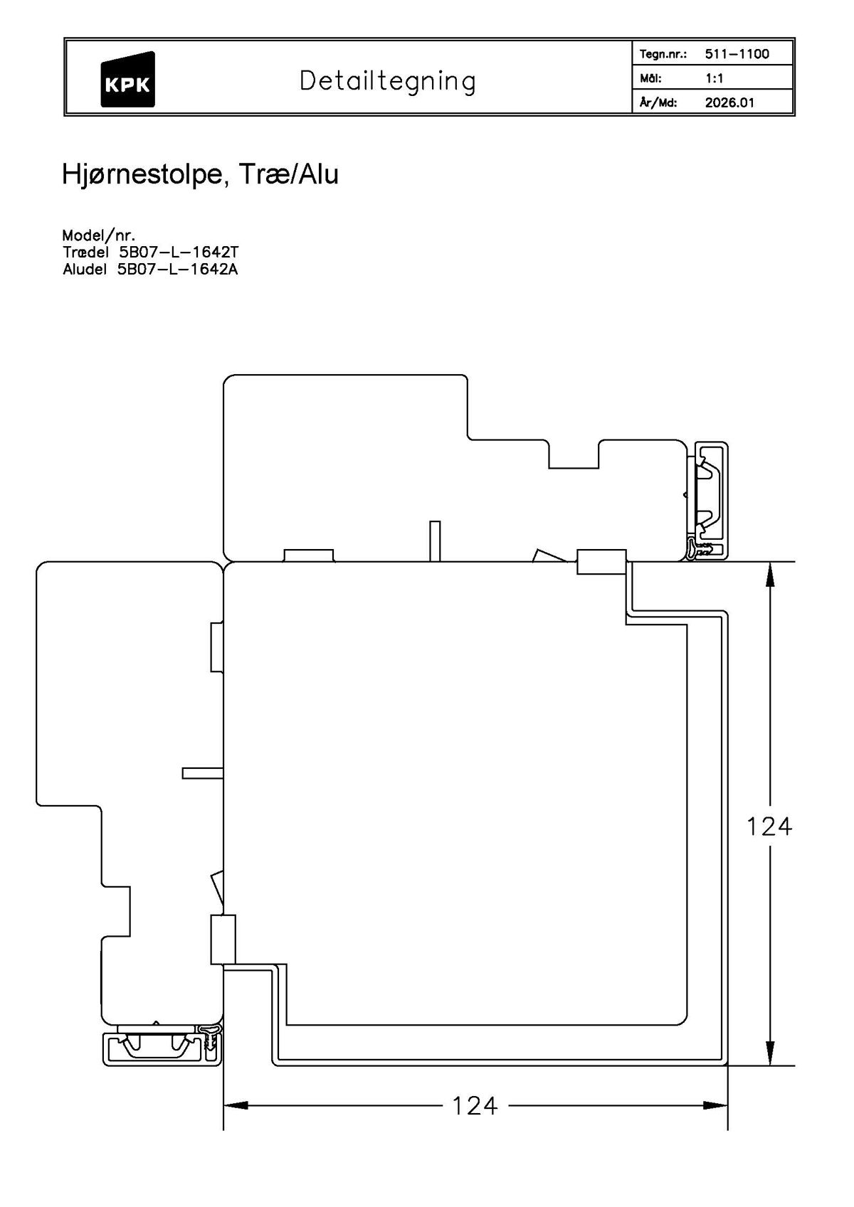 511 1100 Hjørnestolpe Træ Alu