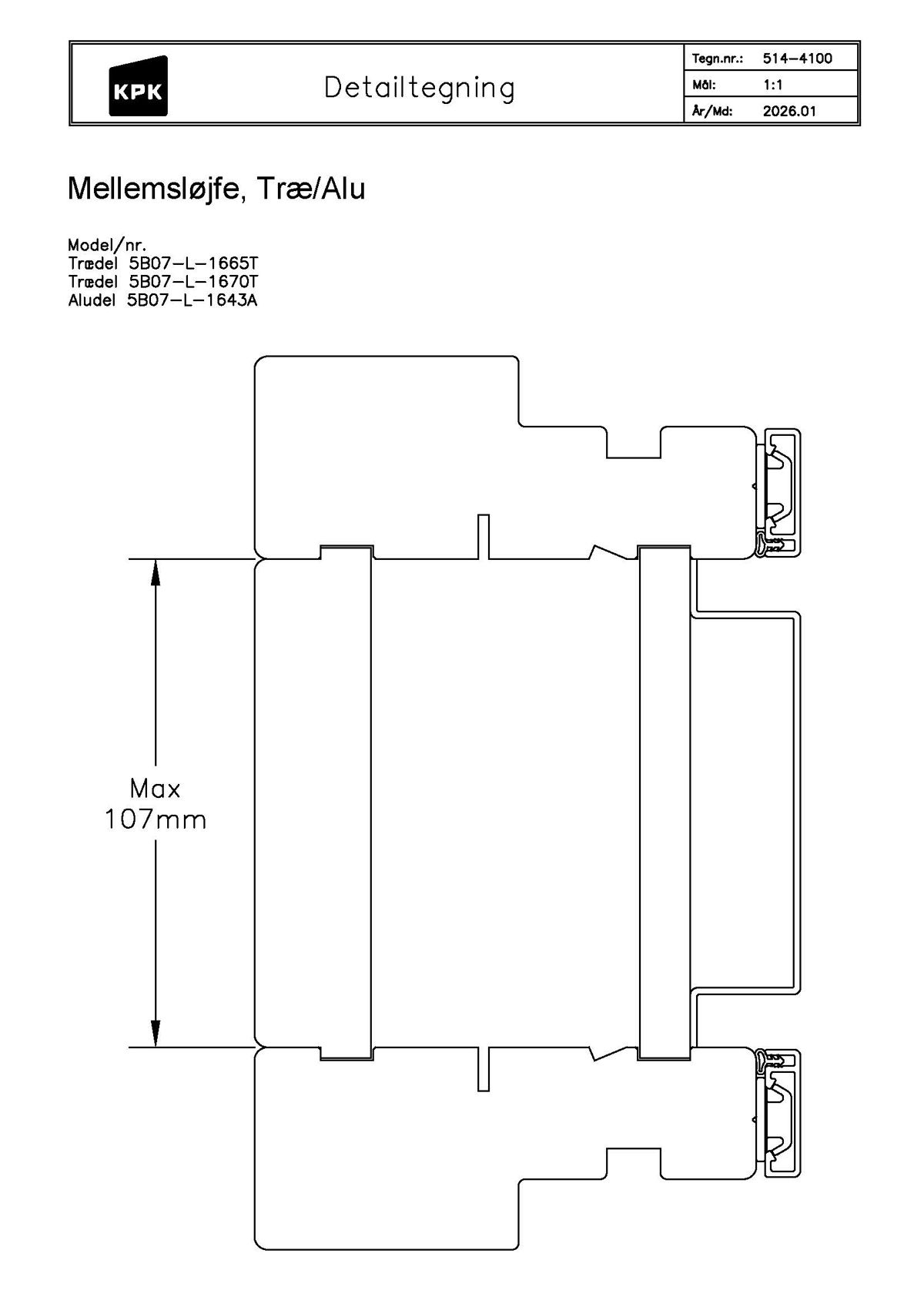 514 4100 Mellemsløfe Træ Alu 514 4100 Mellemsløfe Træ Alu