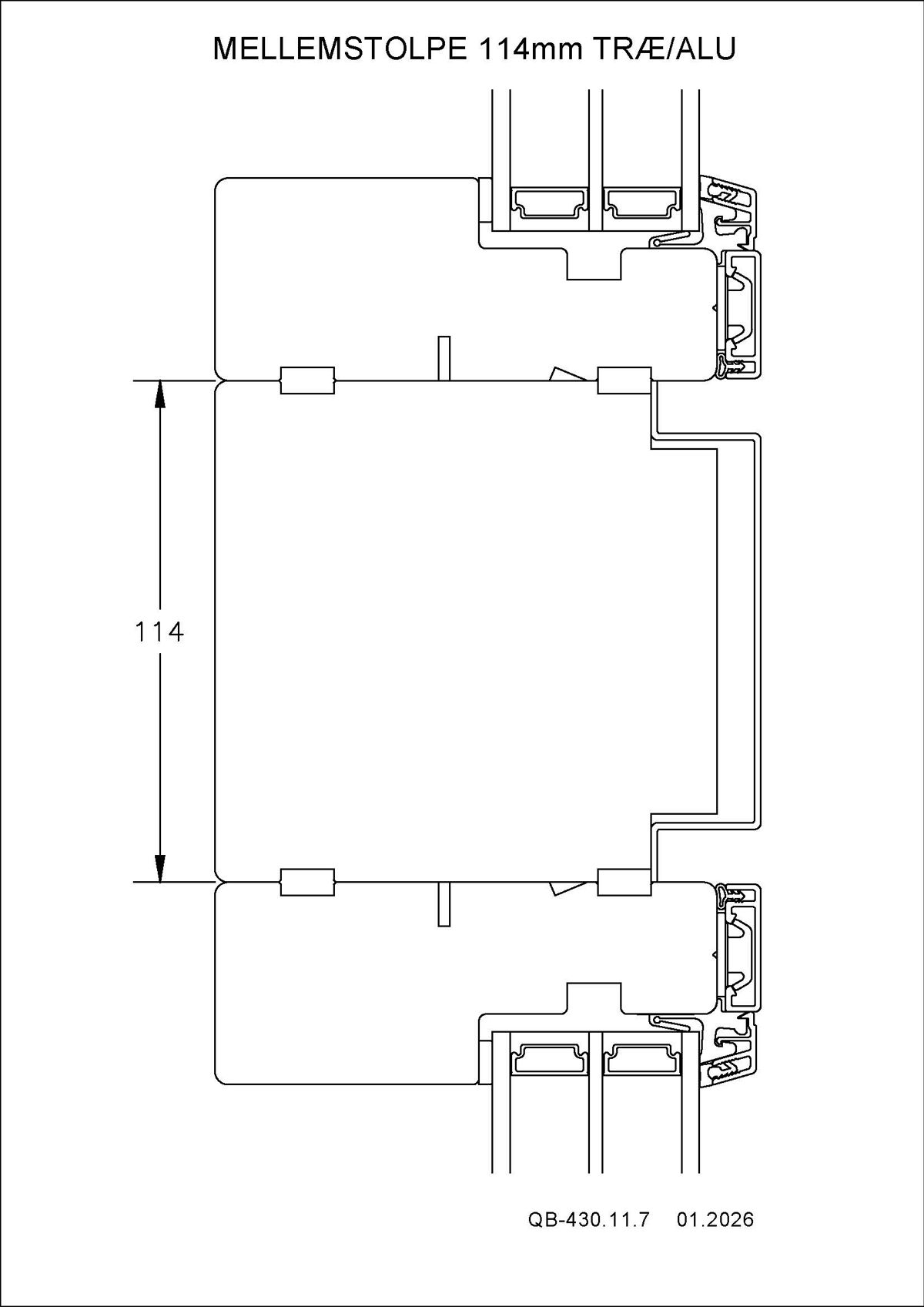 QB 430.11.7 Mellemstolpe 114Mm Træ Alu