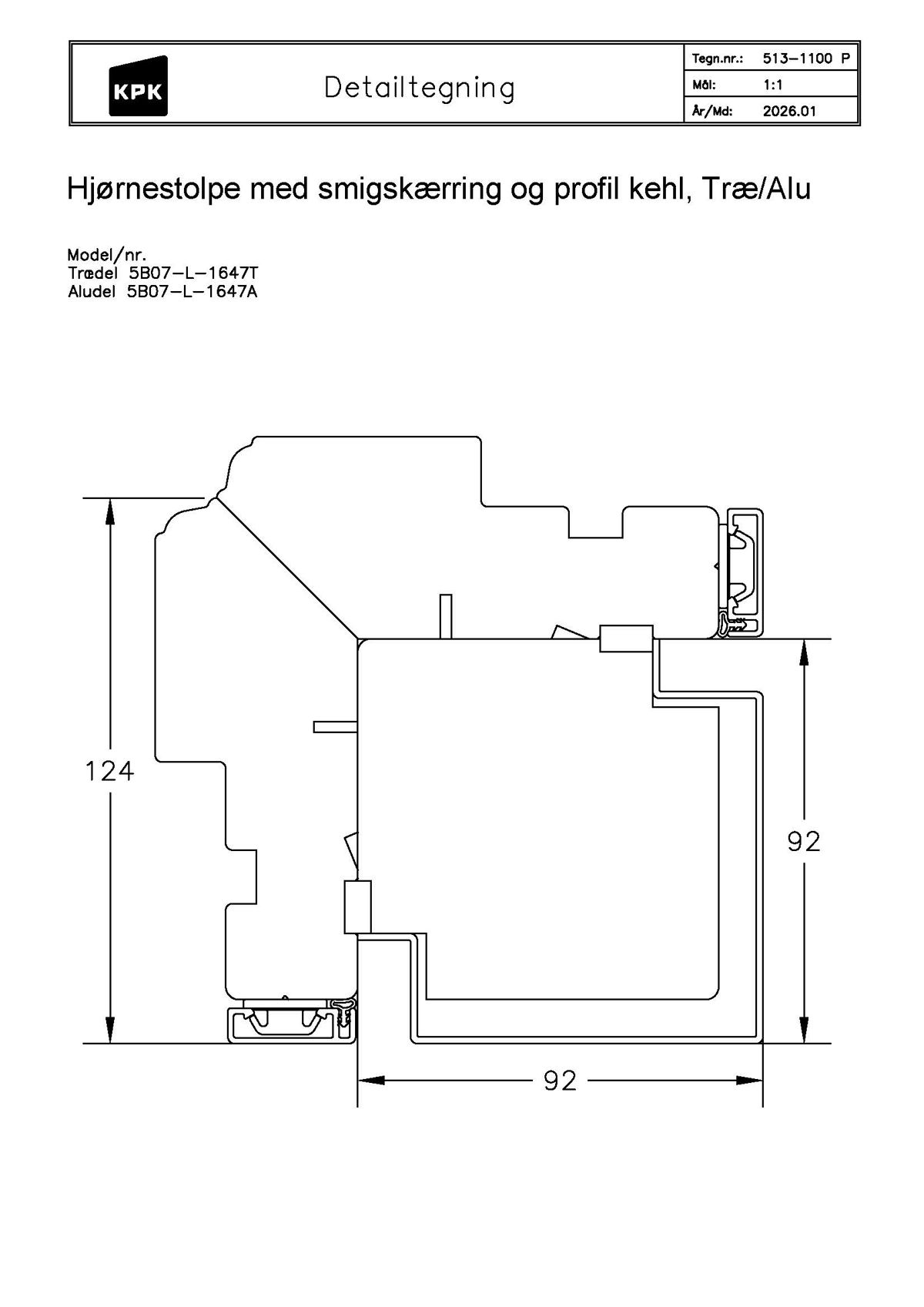 513 1100 P Hjørnestolpe Med Smigskærring Profil Kehl Træ Alu 513 1100 P Hjørnestolpe Med Smigskærring Profil Kehl Træ Alu